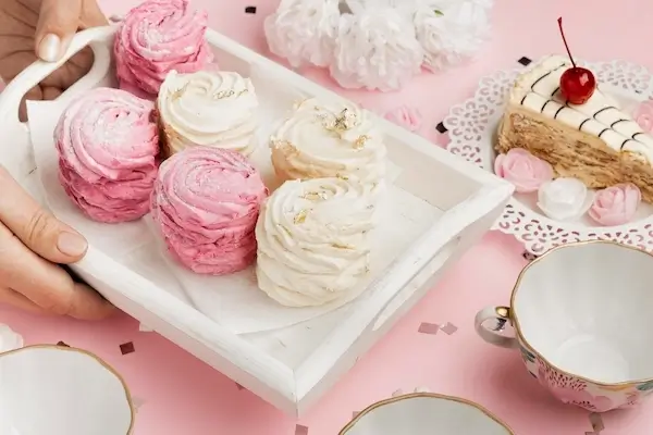 Doces gourmet artesanais com decoração elegante, representando sofisticação e sabor